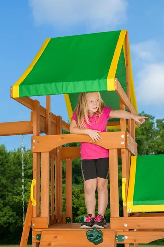 Vista 10 de Woodlands Cedar Backyard Playset con tobogán amarillo W: 13 pies 10 pulgadas de diámetro: 11 pies 3 pulgadas de altura: 9 pies 10 pulgadas 2