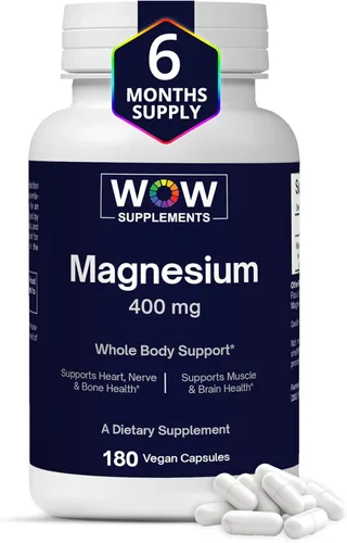 WOW Supplements Magnesio 400 mg Complex - Suplemento para hombres y mujeres - Citrato, Aspartato y Óxido de Magnesio 400mg - 180 Cápsulas