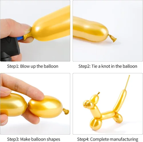 Vista 3 de Globos dorados de 260, 50 globos largos para atar arco de globos, globos mágicos de látex largos y delgados para torcer a granel para cumpleaños