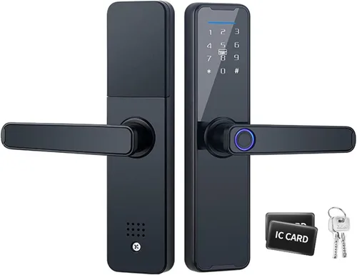 Cerradura de puerta inteligente con huellas dactilares con asa, cerraduras biométricas de puerta con 2 llaves mecánicas y 2 tarjetas IC para