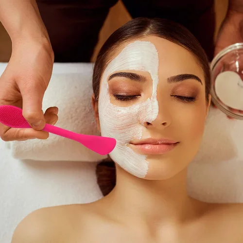 Vista 6 de Cepillo masajeador facial de silicona 2pcs con espátula facial de doble cara para limpieza exfoliante