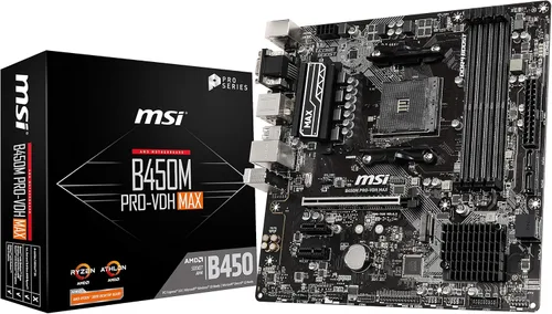 MSI ProSeries AMD Ryzen 2ª y 3ª generación AM4 M.2 SATA 6Gb/s USB 3 DDR4 D-Sub DVI HDMI Micro-ATX placa base (B450M PRO-VDH Max)