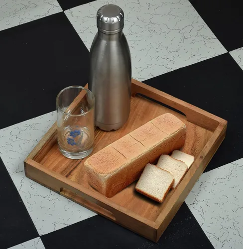 Vista 5 de Samhita Bandeja de madera de acacia con asas, bandeja de madera para servir, bandeja de aperitivos, bandeja de desayuno, ideal para desayuno, café