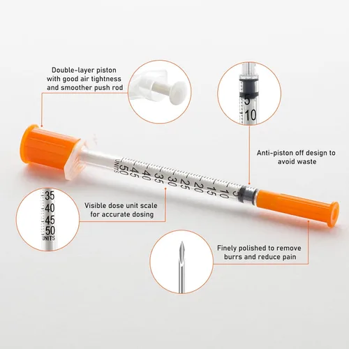 Vista 3 de Jeringas JIBENGAO 29Ga 0.5cc 1/2" (12.7mm) - Paquete de 20