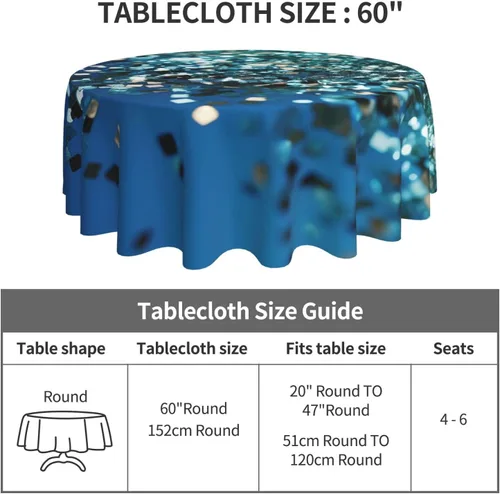 Vista 4 de Round Tablecloth for Dining Table 60 Inch Fabric Table Cover Glittered Blue Background Water Resistant Circular Table Cloth for Kitchen Farmhouse