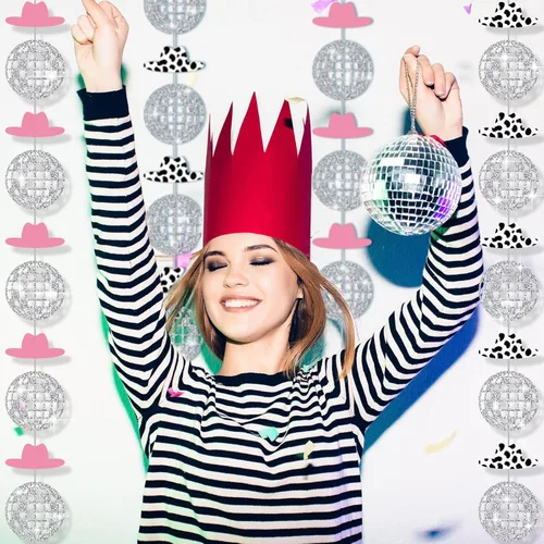 Vista 4 de Peryiter 8 piezas de decoraciones de fiesta de despedida de soltera de vaquera, decoraciones de fiesta de cumpleaños de vaquera, guirnalda de bolas