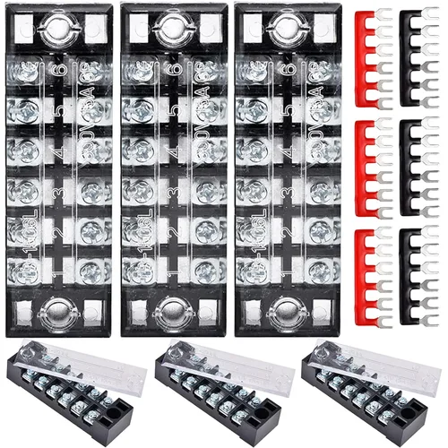 Bloques de Terminales de 6 Posiciones 12PCS 6 Juegos, Bloque de Terminales de Tornillo de Doble Fila con Barra Colectora Terminal de Cable 600V 15A,