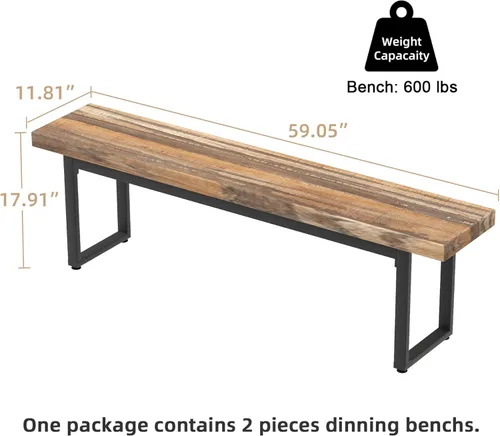 Vista 3 de STHOUYN Par de 2 bancos de comedor de 59 pulgadas para 6-8 personas, bancos de mesa de cocina de interior de granja, banco de cama, banco industrial