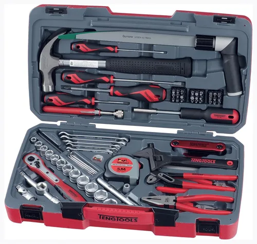Teng Tools 79 piezas 3/8 pulgadas Drive 6 puntos métrico regular/poco profundo Socket & Tool Set - TM079, plata
