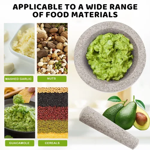 Vista 4 de Comie Juego de Mortero y Pilón, de Granito Sin Pulir, Capacidad de 5 Tazas, 8 Pulgadas, para Moler Especias y Semillas, para Moler, Triturar