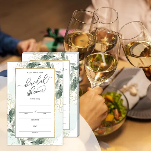 Vista 4 de Juego de 25 invitaciones de eucalipto para despedida de soltera con sobres, invitaciones de vegetación para despedida de soltera, invitaciones