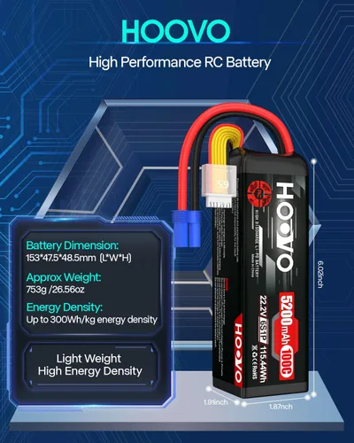 Vista 3 de HOOVO 6S Lipo - Batería de 22.2 V 100C 5200 mAh con conector EC5 para auto a control remoto, camión, camión, camión, tanque de buggy, tanque