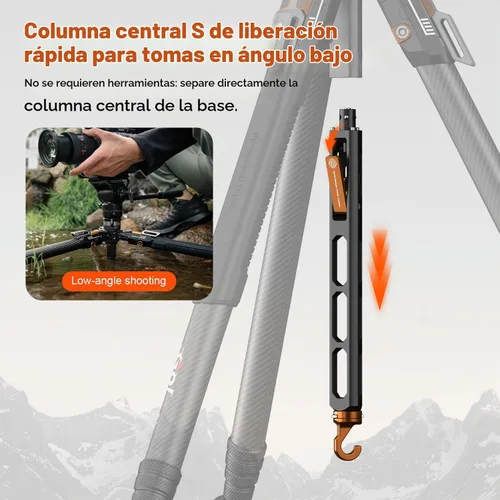 Vista 5 de COMAN Trípode de fibra de carbono T1 de apertura a presión, trípode resistente para cámara con carga máxima de 44 libras, trípode profesional