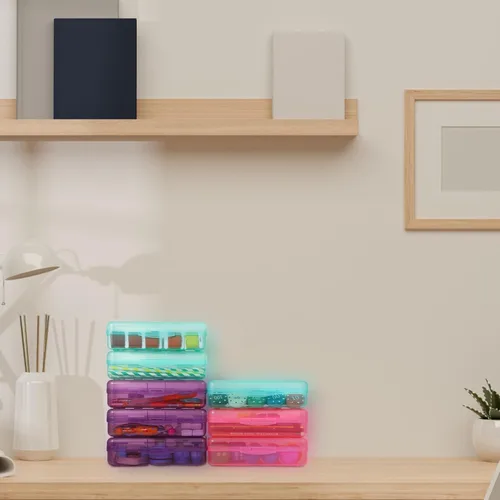 Vista 7 de Fainne Paquete de 24 cajas de lápices para la escuela, estuche de plástico transparente grande, caja de lápices de plástico grande apilable a granel