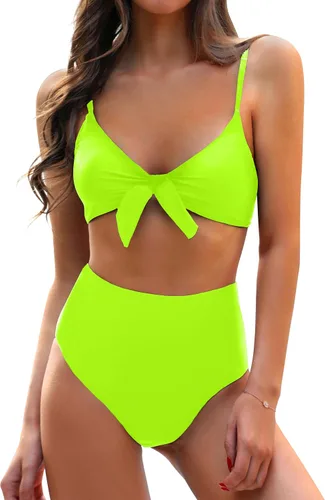 Vista 27 de Blooming Jelly - Conjunto de bikini de cintura alta para mujer, de dos piezas, con nudo, trajes de baño de talle alto Bandera americana A9
