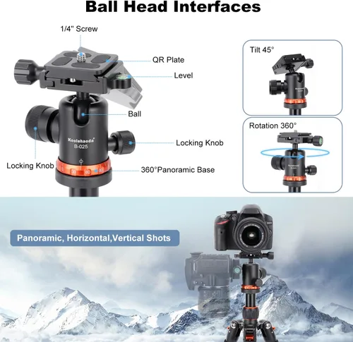 Vista 3 de Koolehaoda Mini trípode de escritorio de aluminio portátil para cámara de 7 a 25 pulgadas, trípode de escritorio ajustable con cabeza de bola