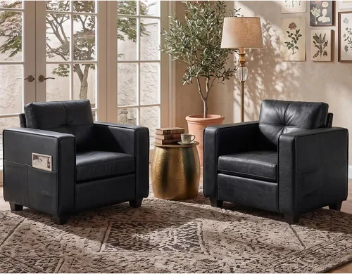 Vista 12 de Silla decorativa de piel sintética negra, sillón copetudo de gran tamaño para sala de estar Negro