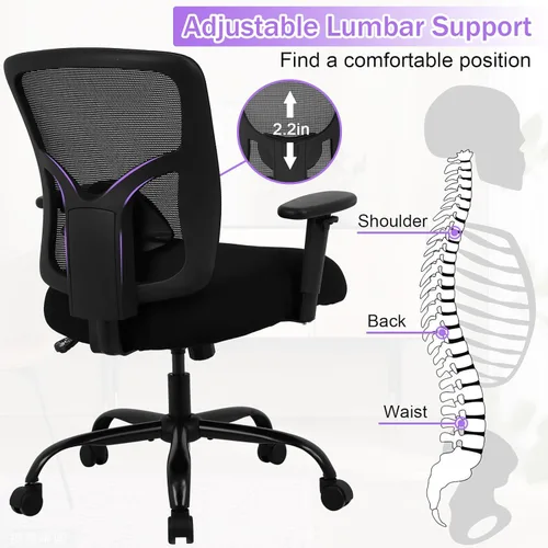 Vista 6 de Silla de oficina grande y alta de 400 libras, silla de computadora ancha ergonómica para personas pesadas, silla de escritorio ejecutiva de malla