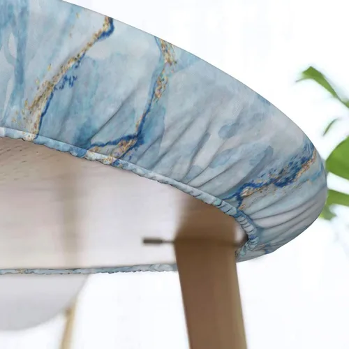 Vista 6 de Fiokroo Mantel de mármol blanco y azul con borde elástico, mantel redondo, lavable, reutilizable, para cocina, comedor, fiesta, picnic, pequeño
