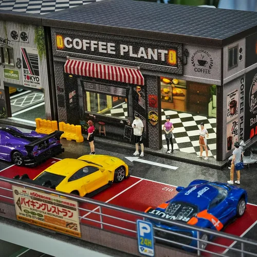 Vista 6 de Kivcmds - Vitrina para Hot Wheels Matchbox Toy Car Monster Truck Lighted Ramp Scene Diorama Garage Parking for 1/64 Diecast Car,Maximum Hold 40+