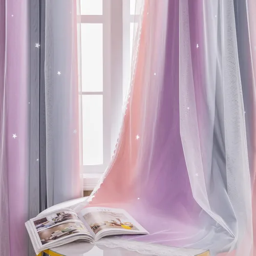 Vista 78 de XiDi Cortinas rosas y grises para dormitorio de niñas, calcomanías de pared de unicornio, cortina verde, cortinas de oscurecimiento de habitación