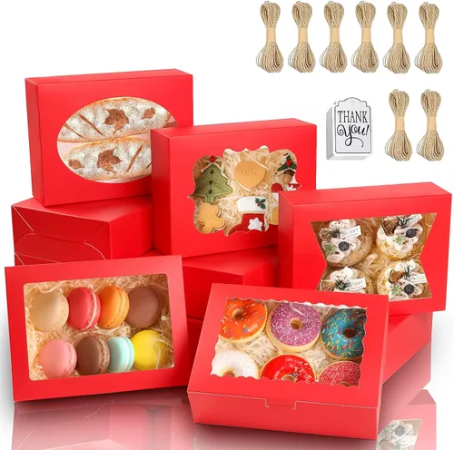 Vista 8 de KPOSIYA 65 PCS Cajas para Galletas de 8x6x2.5 Pulgadas con Ventana Cajas Negras de Panadería Cajas de Repostería para Obsequios, Golosinas, Postres