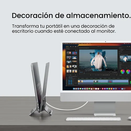 Vista 5 de Soporte vertical para laptop SODI para escritorio compatible con MacBook Air, soporte para MacBook Pro vertical de aluminio hasta 17 pulgadas Negro
