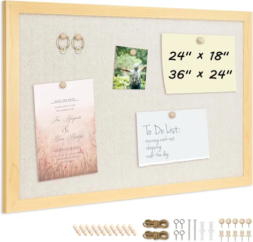 Vista 17 de DOLLAR BOSS - Tableros de anuncios con lino, 1 tablero de corcho de doble cara de 16 x 12 pulgadas para paredes, con marco de madera, pequeño