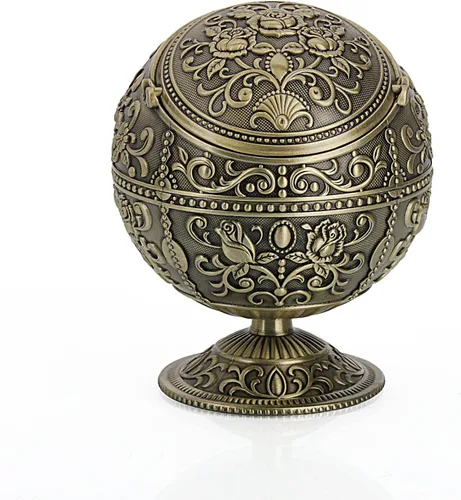 Cenicero vintage resistente al viento con tapa, ceniceros portátiles de cigarrillos para mesa, portátil, para exteriores e interiores, cenicero de