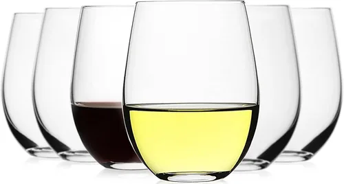 Vista 10 de LUXU Copas de vino sin tallo de ámbar (juego de 4) de 20 onzas, vasos de vino de colores para beber jugo, vasos de vino de vidrio multiusos, vasos
