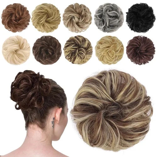 Vista 25 de FESHFEN Pieza de Cabello de Moño Desordenado - Extensiones de Coleteros de Moño de Cabello Ondulado Rizado Elástico Postizos Sintéticos para Mujeres