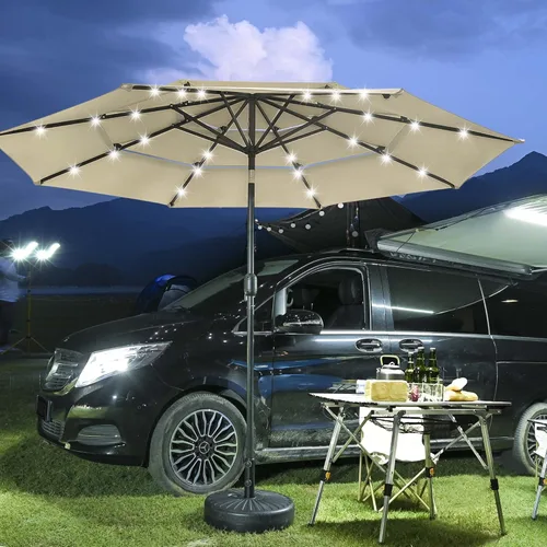 Vista 9 de Yescom Outdoor Solar Powered LED Patio Umbrella with Crank Tilt for Garden Backyard Deck Table Market Poolside Party Event