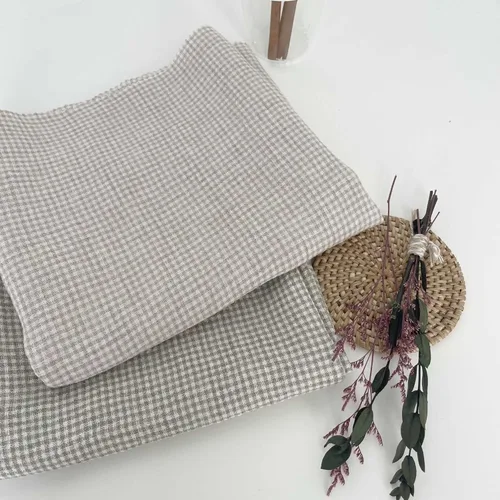 Vista 3 de Tela de lino Seersucker Gingham Check 7328 7329 Beige