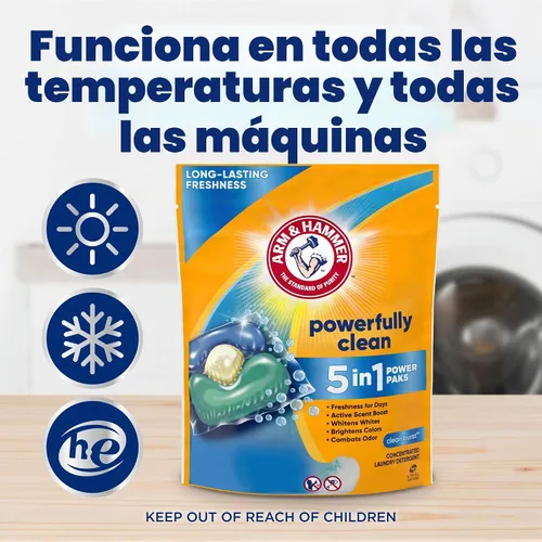 Vista 7 de Arm & Hammer Clean Burst - Paquete de detergente 5 en 1, alta eficiencia (HE), 42