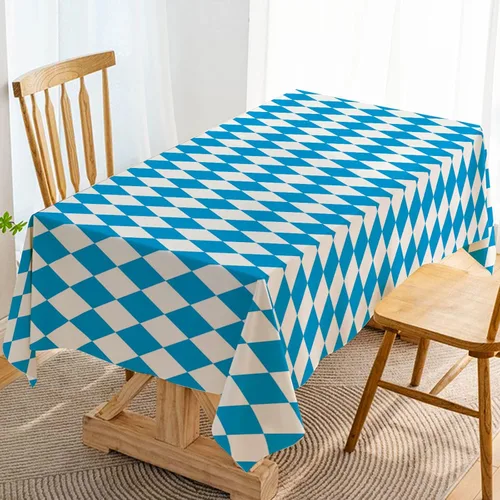Hafangry Mantel de Oktoberfest para decoración de fiesta temática del Oktoberfest alemán, mantel rectangular con bandera bávara azul, para