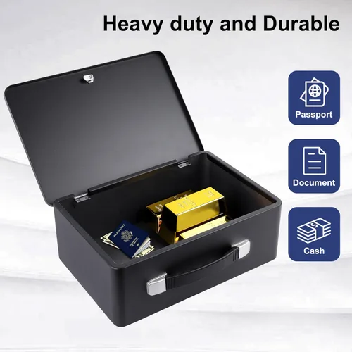 Vista 4 de Caja de documentos ignífuga con cerradura de llave, caja de almacenamiento segura resistente al fuego para objetos de valor, documentos, pasaporte