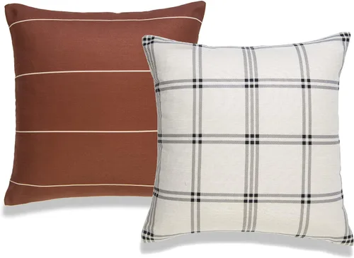 Hofdeco Juego de 2 fundas de almohada decorativas modernas y bohemias, solo para sofá, cama, a cuadros de rayas oxidadas, 20 x 20 pulgadas