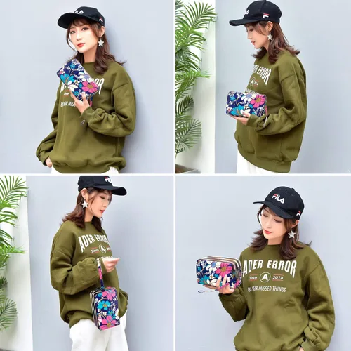 Vista 5 de BIAOTIE Cartera de pulsera de gran capacidad Bolso de mano de nailon impreso impermeable para mujer