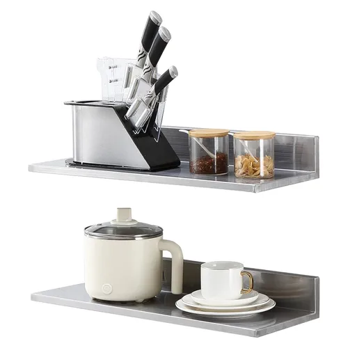 Vista 12 de VEVOR Estante de pared de acero inoxidable, 8.6 x 16 pulgadas, paquete de 2 con protector contra salpicaduras, soporta 44 libras, ideal para cocina