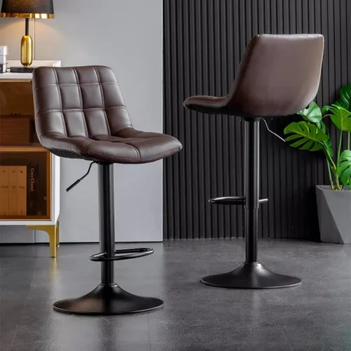 Vista 2 de Juego de 2 taburetes giratorios de cuero con altura ajustable y pies para cocina, comedor y elegantes sillas de bar Verdes.