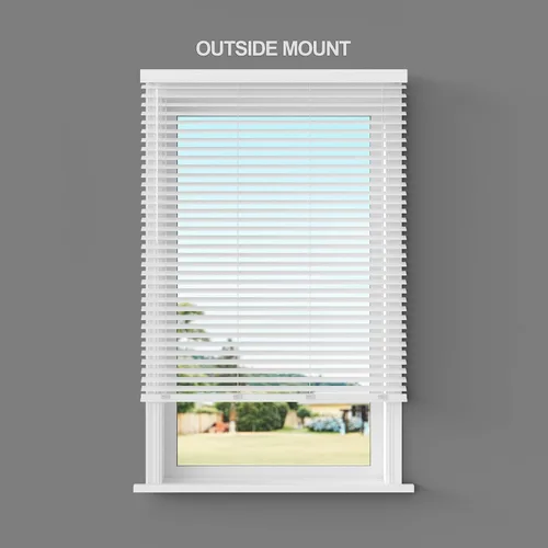 Vista 6 de Persiana de lamas planas de madera sintética de 2 pulgadas para oscurecimiento de habitación, sin cordón, más de 1000 tamaños personalizables