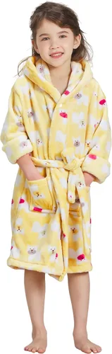 Vista 23 de Bata de baño con capucha para niños y niñas, batas para niños pequeños, pijamas de felpa suave de forro polar coral, túnica unisex para niños Rosa