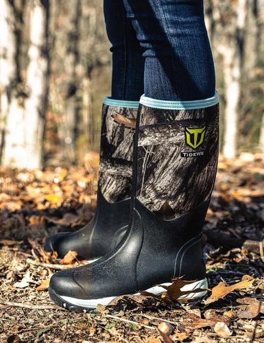 Vista 7 de TIDEWE Botas de caza para mujer, aisladas, impermeables, duraderas, de 15 pulgadas, botas de caza para mujer, neopreno de 0.236 in y goma