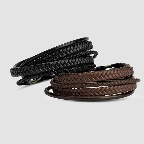 Vista 8 de SERASAR Premium Leather Wrap Bracelet Wrap for Men in Black & Brown Different Lengths Stainless Steel Clasp Includes Jewelry Box Great Gift for