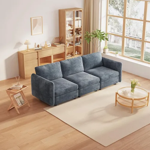 Vista 185 de Guyii Sofá modular de terciopelo, moderno sofá de 4 plazas de gran tamaño con 3 almohadas y reposapiés de almacenamiento, sofá convertible de 115.74
