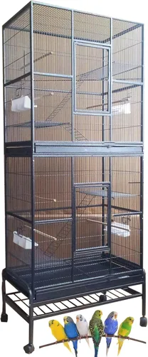 Gran apilador doble de hierro forjado, doble loro para pájaros, jaulas separadas para criadores laterales, puertas de caja de anidación laterales,
