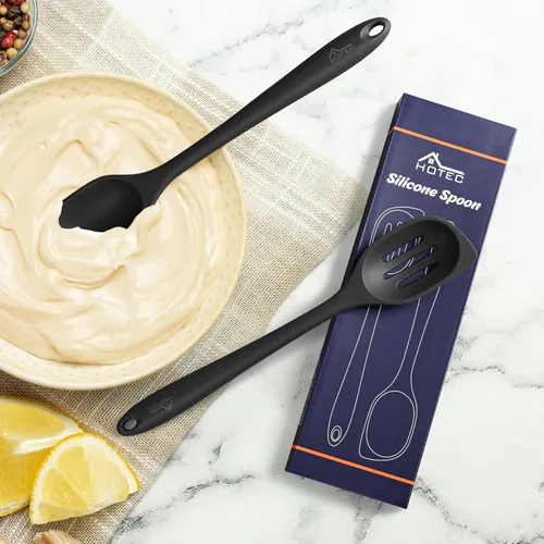 Vista 6 de HOTEC - Espátula de cocina de silicona resistente al calor, cucharas grandes y sólidas de cocina con ranuras para mezclar, servir, raspar