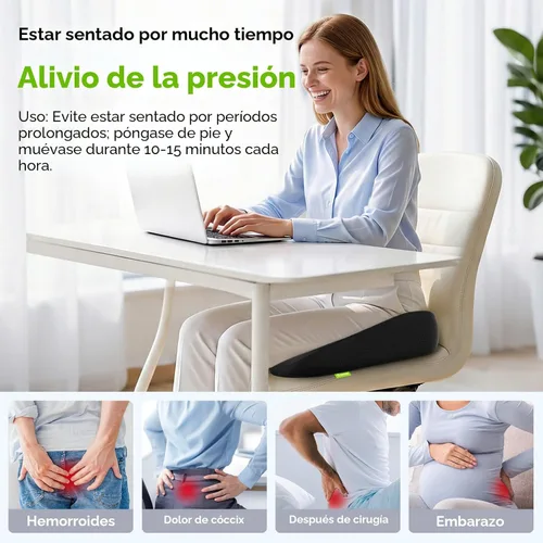 Vista 2 de AUVON Almohada de dónut innovadora para hemorroides con orificio científico y recorte para el coxis, cojín ortopédico con forma de dónut para alivio
