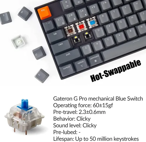 Vista 4 de Keychron Teclado mecánico K8 Tenkeyless inalámbricocableado teclado de computadora Bluetooth multitarea intercambiable en caliente