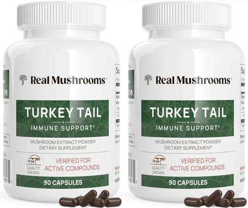 Vista 10 de Real Mushrooms Cápsulas de Cola de Pavo – Extracto de Hongo Orgánico para el Bienestar y Ritmo Diario – Vegano, Sin GMO, Sin Rellenos Extracto
